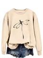 Detail of dragonfly line print on beige long sleeve crewneck sweatshirt for women - Sand (Black Print)