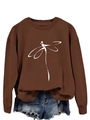 Detail of dragonfly line art print on a brown crewneck long sleeve sweatshirt - Coffee (White Print)