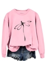 Pink crew neck sweatshirt featuring artistic dragonfly line print and casual style - Pink (Black Print)