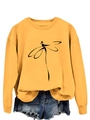 Detail of yellow sweatshirt featuring a minimalist dragonfly print and ribbed cuffs - Yellow (Black Print)