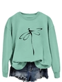 Detail of dragonfly graphic print on light green long sleeve crewneck sweatshirt - Light Green (Black Print)