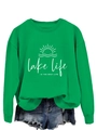 Close-up of grass green sweatshirt with lake life is the best life printed graphic - S / Grass Green (White Font)