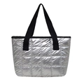 Sac fourre-tout matelassé argenté chic avec bandoulière noire style doudoune - Argenté
