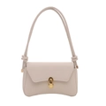 Minimalistische beige lederen schoudertas met halve maan basis en gouden gesp detail - Wit