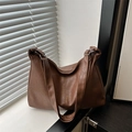 Retro dark brown large capacity faux leather tote bag with stylish shoulder straps - Brown