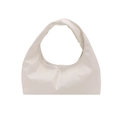 Bolso tote media luna blanco crema minimalista en cuero sintético con asa plisada - Blanco