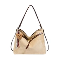Retro khaki suede large tote bag with brown leather straps and plush bear charm - With Pendant / Off White