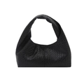 Bolso hobo negro tejido minimalista con textura de cuero y elegante forma de media luna - Negro Tejido