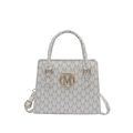 Borsa tote in pelle bianca con stampa lettere M e stemma logo circolare dorato - Bianco