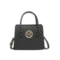 Elegante borsa a mano nera con monogramma logo M dorato e tracolla regolabile - Nero