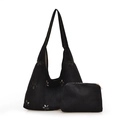 Set borse tote in camoscio nero con intaglio laser floreale e astuccio coordinato - Nero