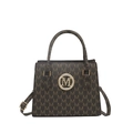 Borsa a mano in pelle sintetica marrone scuro con stampa M e logo in metallo dorato - Marrone
