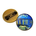 Starry Night Vintage Glas-Brosche mit antiker Bronzemetall-Nadelrückseite - Sternennacht über der Rhone (JY006849-3)