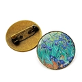 Runde Vintage-Brosche in Bronze mit Van Goghs Schwertlilien-Gemälde und Glaskuppel - Schwertlilien (JY006849-4)