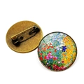 Broche d'art vintage avec peinture florale de Klimt sur badge rond en bronze - Fleurs de Klimt (JY006849-5)