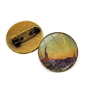Broche ronde en bronze vintage avec peinture impressionniste sous verre et épingle - Fleurs de Peinture Classique (JY006849-8)