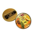 Broche vintage en bronze avec peinture à l'huile de tournesol Van Gogh sous dôme - Fleurs dans un Vase (JY006849-13)