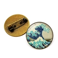 Broche vintage La Grande Vague de Kanagawa avec cabochon en verre et base bronze - La Grande Vague de Kanagawa (JY006849-15)