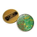 Broche ronde vintage style artistique avec motif de peinture florale et fini bronze - Fleurs Artistiques (JY006849-17)