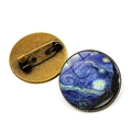 Broche peinture La Nuit Étoilée en verre cabochon avec base en métal bronze - Nuit Étoilée (JY006849-18)