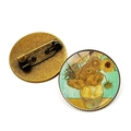 Broche vintage en bronze avec peinture à l'huile Tournesols de Van Gogh sous verre - Gros Plan Tournesols (JY006849-19)