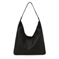 Große Vintage-Tragetasche aus schwarzem Webmaterial für Damen im minimalistischen Hobo-Stil - Schwarz