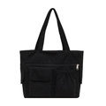 Minimalist black corduroy tote bag with multi-pocket design and large capacity for women - Black