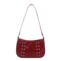 Donkerrode vintage schoudertas met zilveren klinknagels en glanzende afwerking Y2K - Rood
