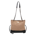Borsa tote in camoscio kaki trapuntato con tracolla a catena e inserti in pelle - Cachi