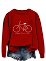 Close-up of red crewneck sweatshirt featuring white bicycle print and enjoy the ride text - S / Red (White Text)