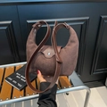 Brown suede crescent bag with leather strap, minimalist vintage style for women - Brown