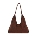 Retro dark brown laser-cut hollow flower suede tote bag for women in 2025 style - Brown