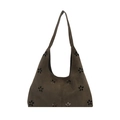 Retro dark brown laser-cut suede hobo shoulder bag with large capacity for commuting - Green
