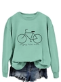 Detail of mint green sweatshirt with bicycle print and enjoy the ride text in casual style - Light Green (Black Font)