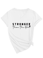 Detail of V-neck cotton T-shirt with 'Stronger than the storm' print and front hem knot - S / White