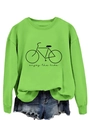 Detail of green sweatshirt featuring enjoy the ride bicycle graphic and cotton texture - Fluorescent Green (Black Text)