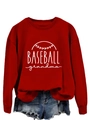 Dettaglio della felpa rossa Baseball Grandma con stampa bianca e cuciture da baseball - S / Rosso Brillante (Carattere Bianco)