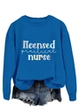 Detail of Licensed Practical Nurse print on a navy blue long sleeve sweatshirt - Lake Blue Sweatshirt (White Graphic)