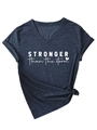 Navy blue heather V-neck tee with side knot detail and Stronger Than The Storm print - Navy Blue