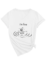 Λεπτομέρεια λευκού T-shirt με V λαιμόκοψη, τύπωμα 'I'm fine' και κόμπο στο πλάι - S / Λευκό (Μαύρο σχέδιο)