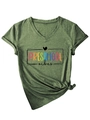 Detail of V-neck green cotton T-shirt with Preschool Vibes print and stylish front knot - S / Olive Green (Black Graphic)
