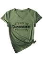 T-shirt da donna con scollo a V verde oliva con stampa di slogan neri e dettaglio nodo - S / Verde Oliva (Carattere Nero)