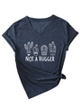 Detail of V-neck tee with rolled sleeves, side knot, and Not A Hugger cactus print - Navy Blue (White Graphic)