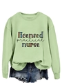 Close-up of Licensed Practical Nurse print on light green long sleeve sweatshirt - Olive Green Sweatshirt (Black Text)