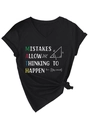 Detail of black V-neck T-shirt with MATH letter print and side knot design - S / Black (White Graphic)