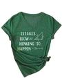 Detail of V-neck dark green T-shirt with MATH slogan print and stylish front knot - S / Dark Green (White Graphic)