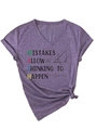 Detail of purple V-neck T-shirt with MATH slogans and decorative front hem knot - S / Heather Purple (Black Graphic)