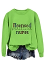 Detail of Licensed Practical Nurse text on vibrant green crewneck sweatshirt with ribbed cuffs - Neon Green Sweatshirt (Black Graphic)