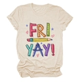 Close-up of beige t-shirt featuring pencil and ruler themed Fri-Yay graphic print - S / Sand (Black Text)