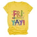 Close-up of heather yellow t-shirt with school ruler pencil print and Fri Yay text - Yellow (Black Text)